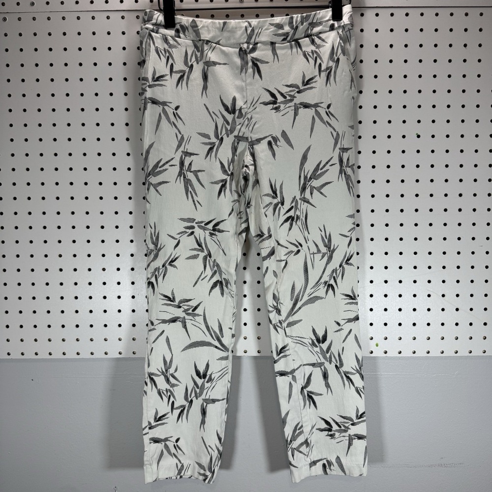 Jules & Leopold Women's Small White Black Leaf Print Ankle Pants Stretch